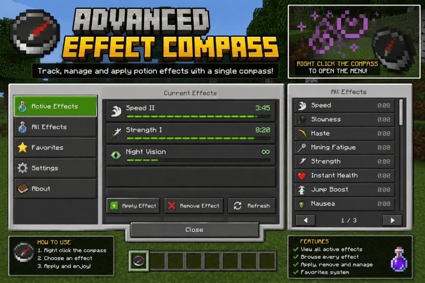 Best Minecraft Addons 2026: Potion Effect Compass Guide